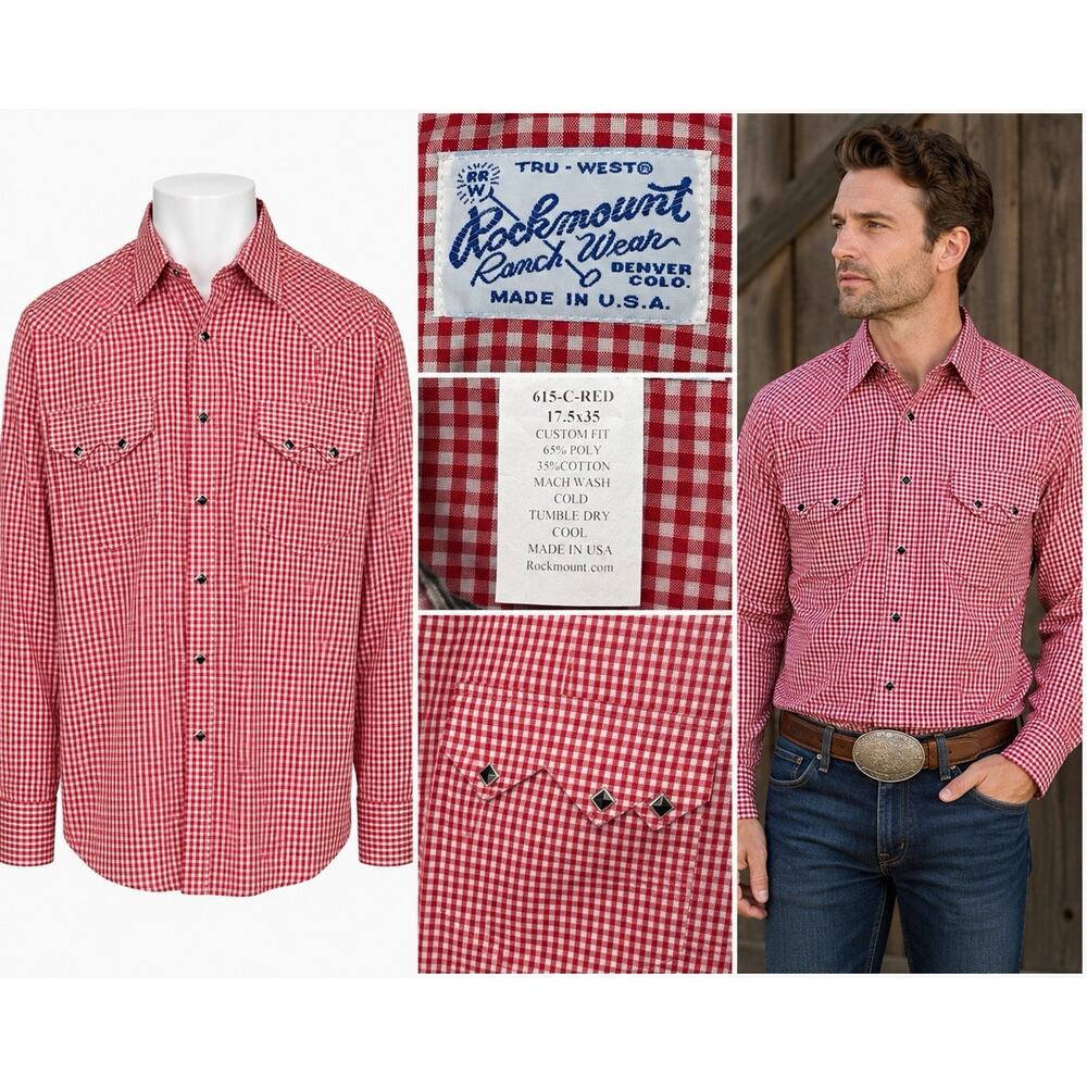 Rockmount Ranch Wear TruWest Men’s L/XL Red Shadow Plaid Western Shirt Snap